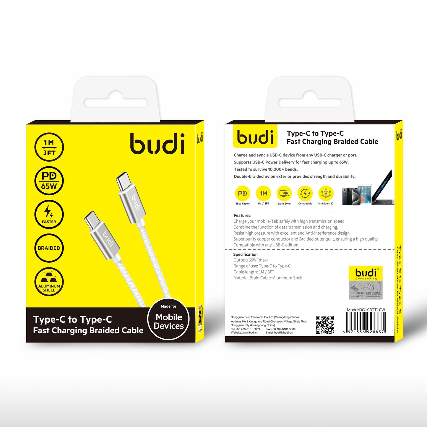 budi Type-C to Type-C Fast Charging Braided Cable