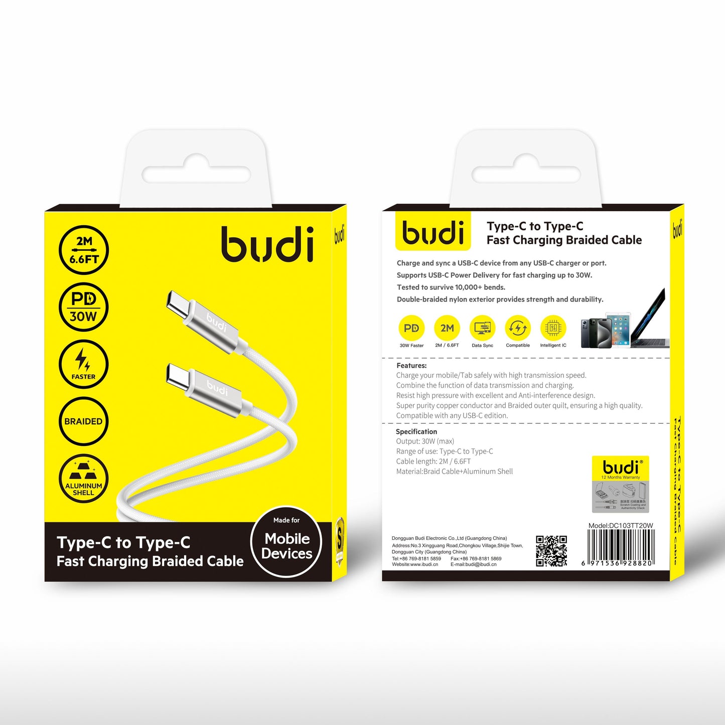 budi Type-C to Type-C Fast Charging Braided Cable