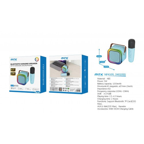Hi-Fi TWS Mini portable speaker, 5W 1200mah, Mic 500mah, BT/TWS/AUX-IN/TF/RGB LED light, with 2.4G Wireless microphone
