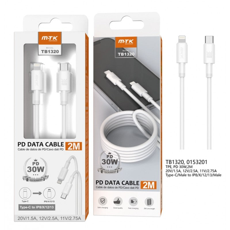 TypeC to Lightning Fast Charging PD Cable, 30W,  2M, OD 4.0, TPE