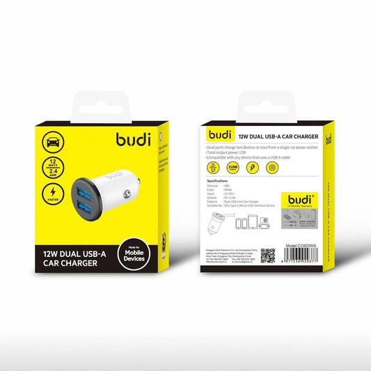budi 12W Dual USB-A Car Charger