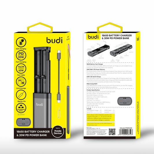 budi 18650 Battery Charger & 20W PD Power Bank